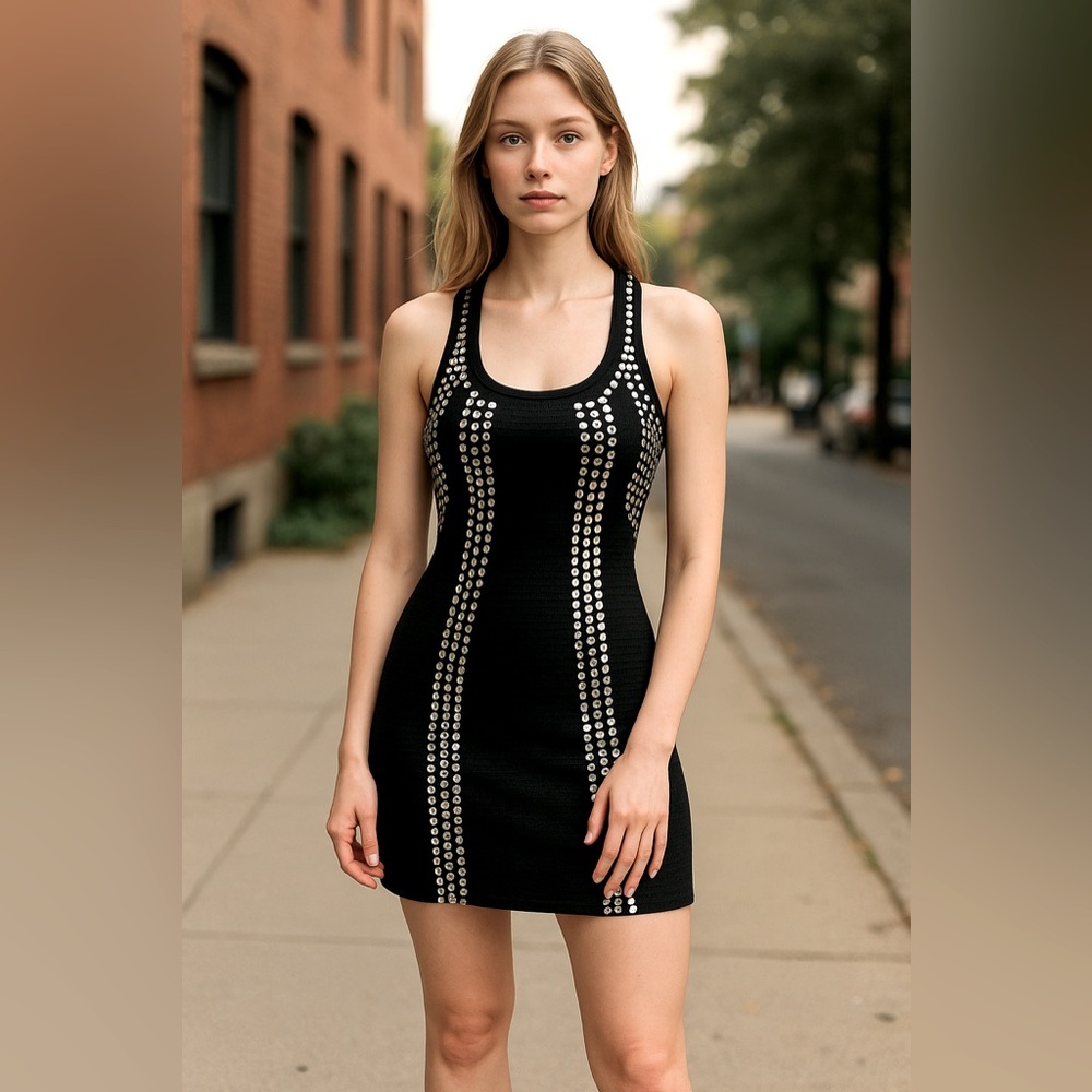 Avec Embellished Rib Knit Racerback Dress / Top